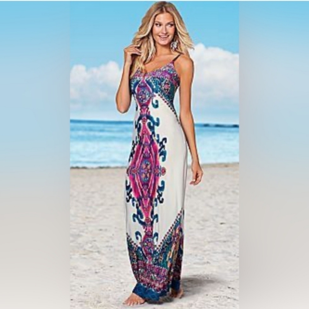 Venus colorful patterned spaghetti strap  maxi dress